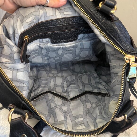 Aimee Kestenberg Black Pebbled Leather Satchel Tote Bag With Gold Hardware - Picture 8 of 13